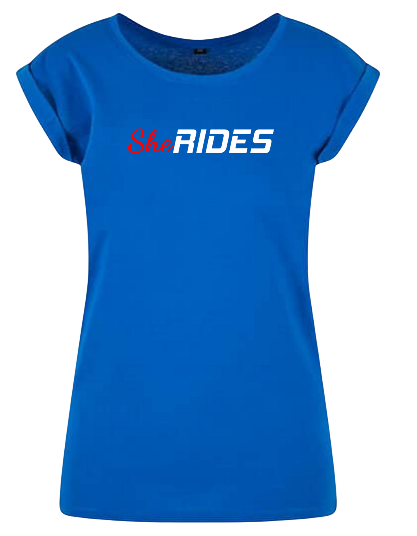 She Rides - Extended Shoulder T-Shirt "Schriftzug"