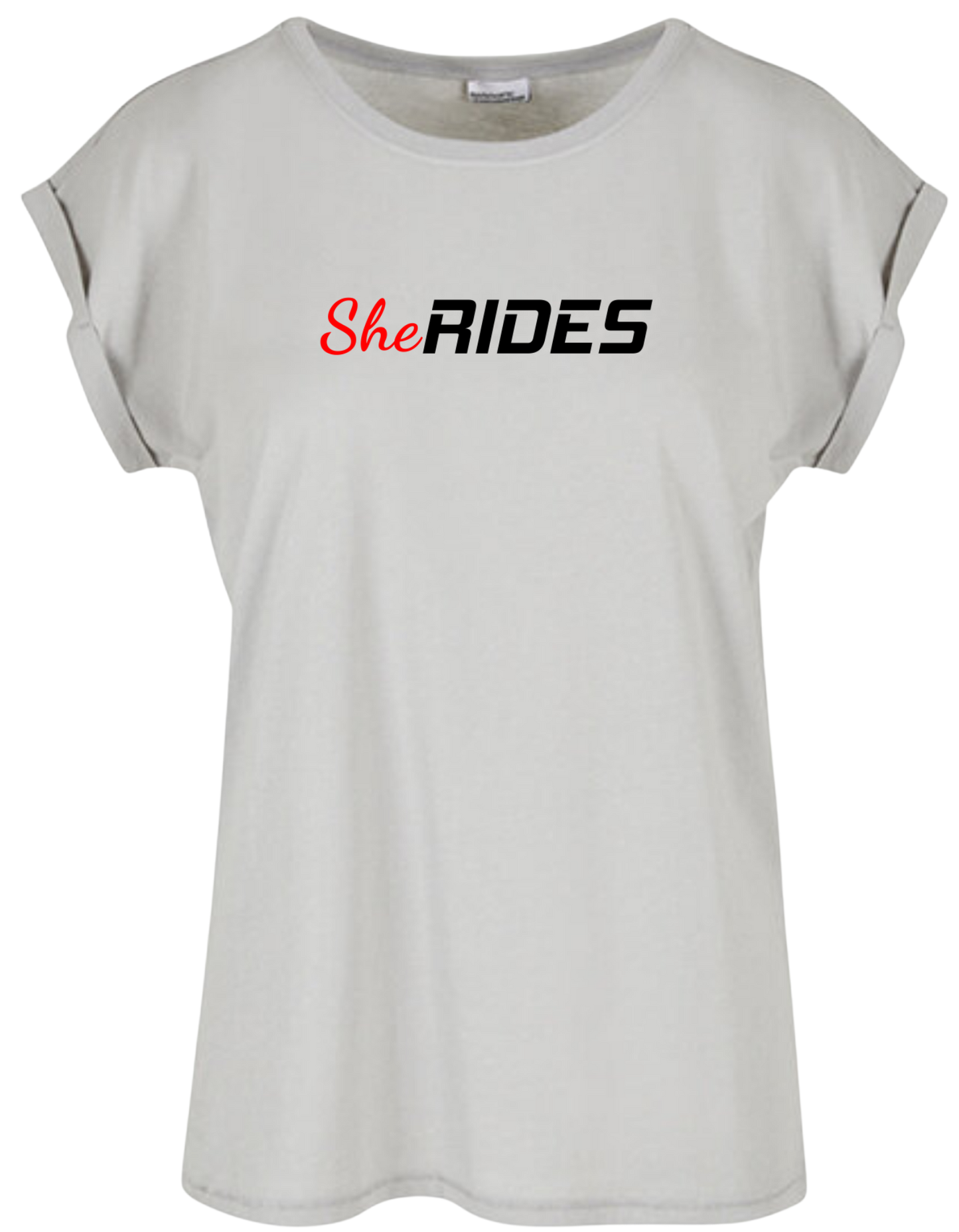 She Rides - Extended Shoulder T-Shirt "Schriftzug"