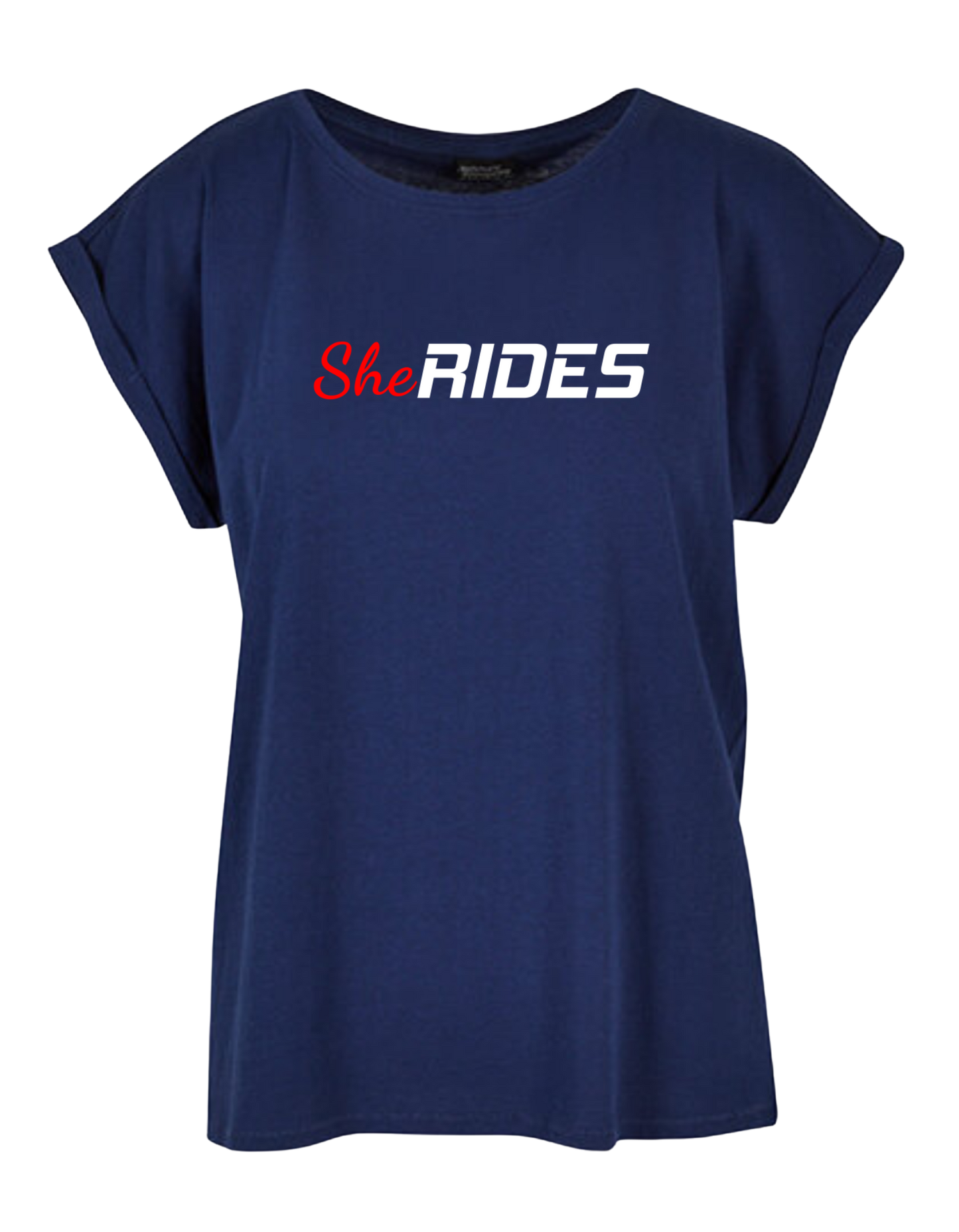 She Rides - Extended Shoulder T-Shirt "Schriftzug"