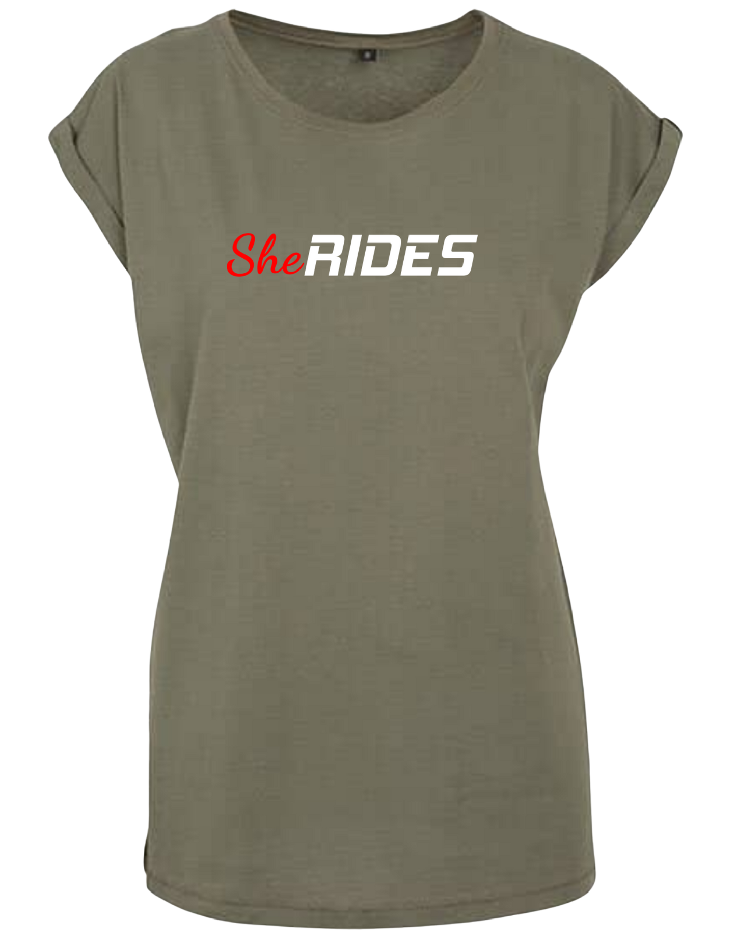 She Rides - Extended Shoulder T-Shirt "Schriftzug"