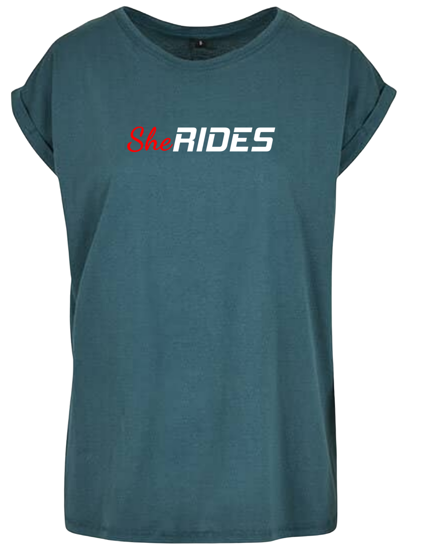 She Rides - Extended Shoulder T-Shirt "Schriftzug"