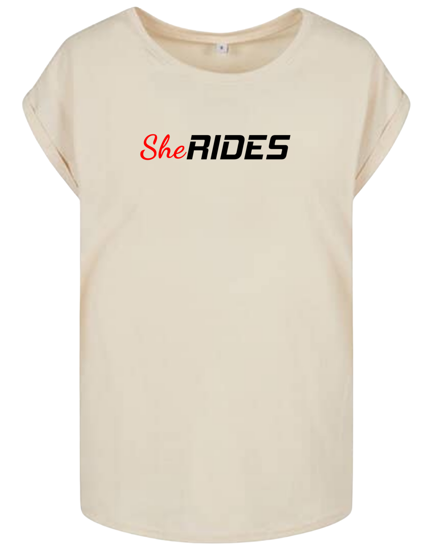 She Rides - Extended Shoulder T-Shirt "Schriftzug"