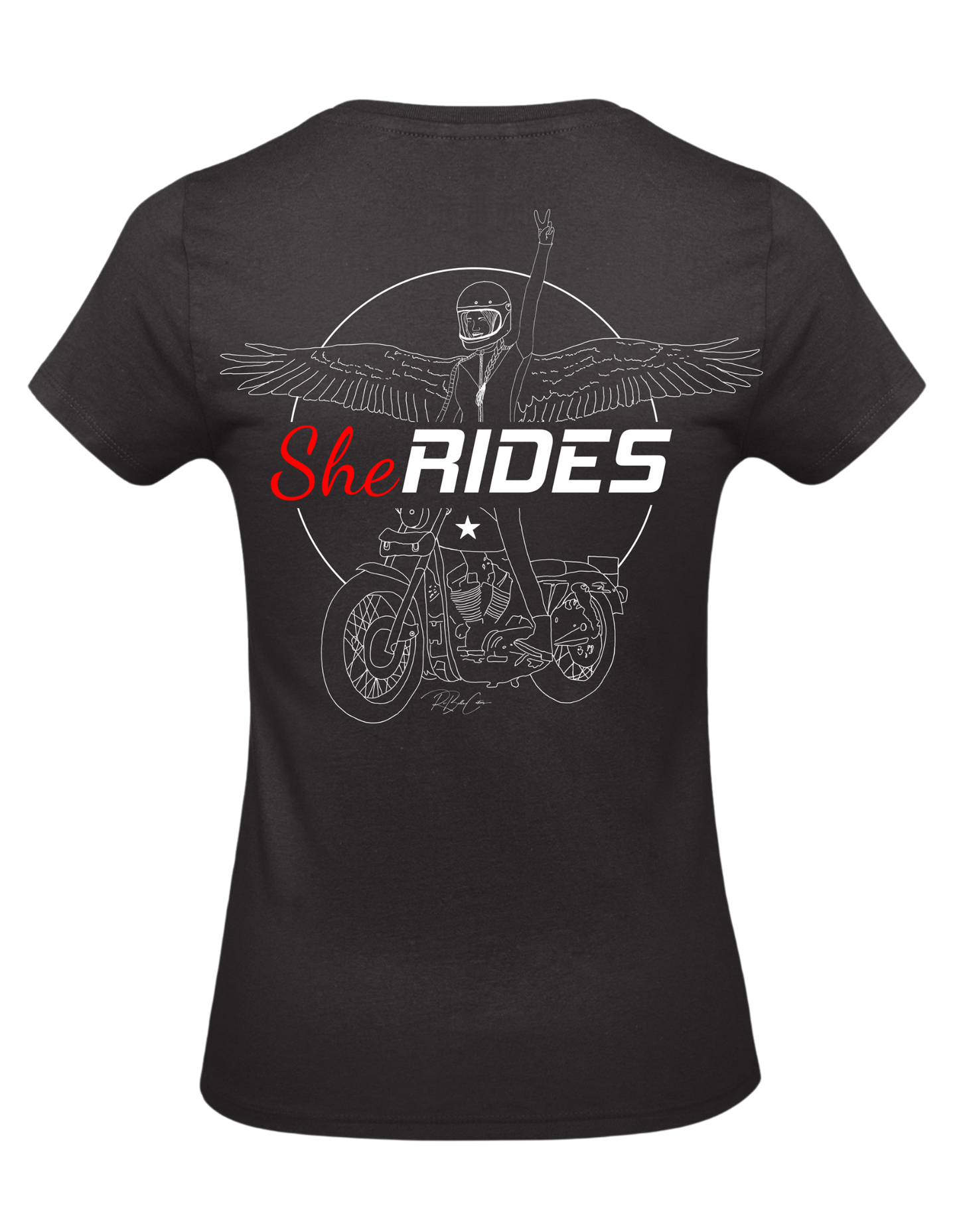 She Rides - Ladies T-Shirt "Wing Woman" - Optional mit Personalisierung