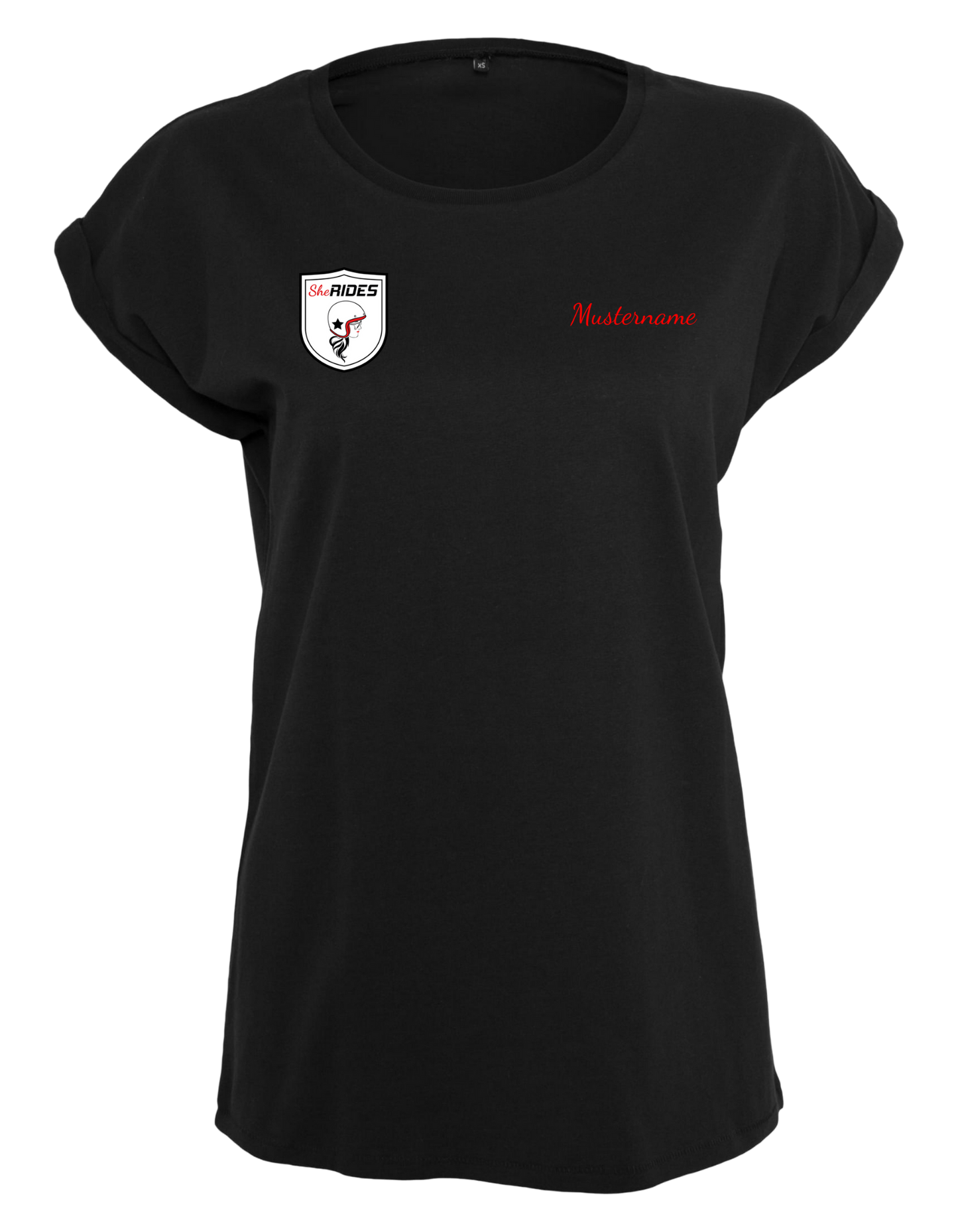 She Rides - Extended Shoulder T-Shirt "Wing Woman" - Optional mit Personalisierung
