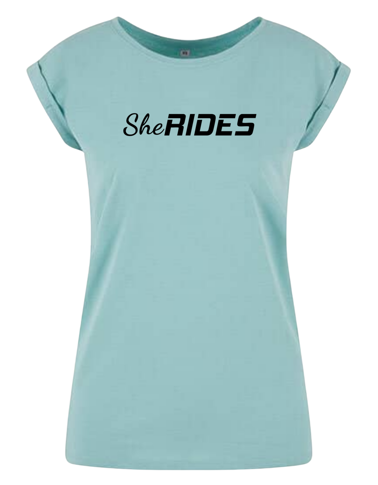 She Rides - Extended Shoulder T-Shirt "Schriftzug schwarz"