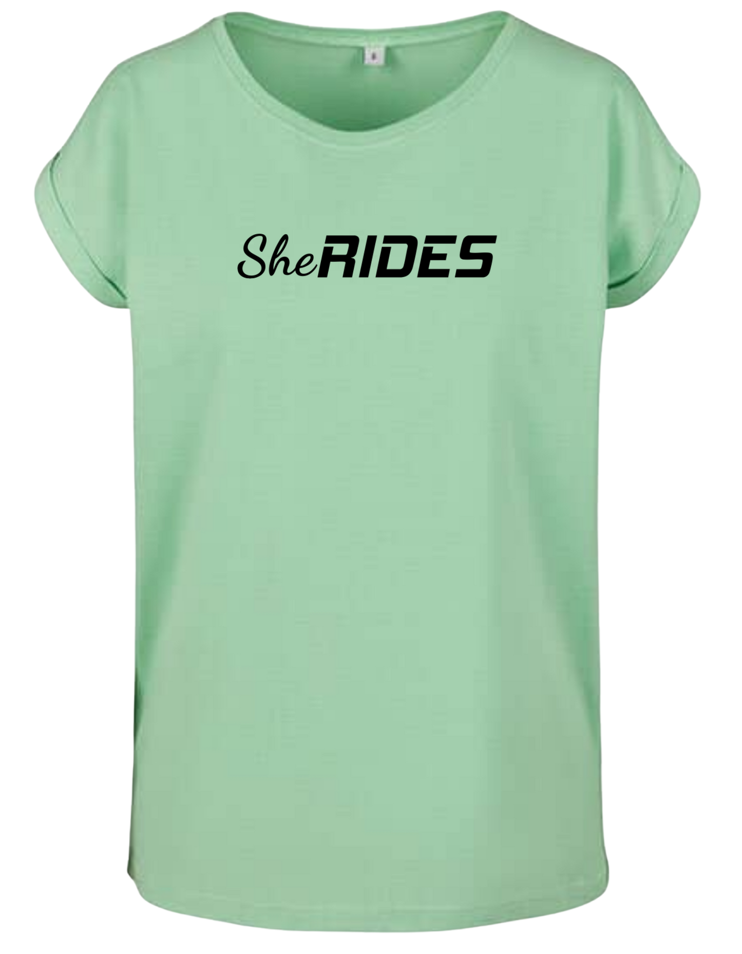 She Rides - Extended Shoulder T-Shirt "Schriftzug schwarz"