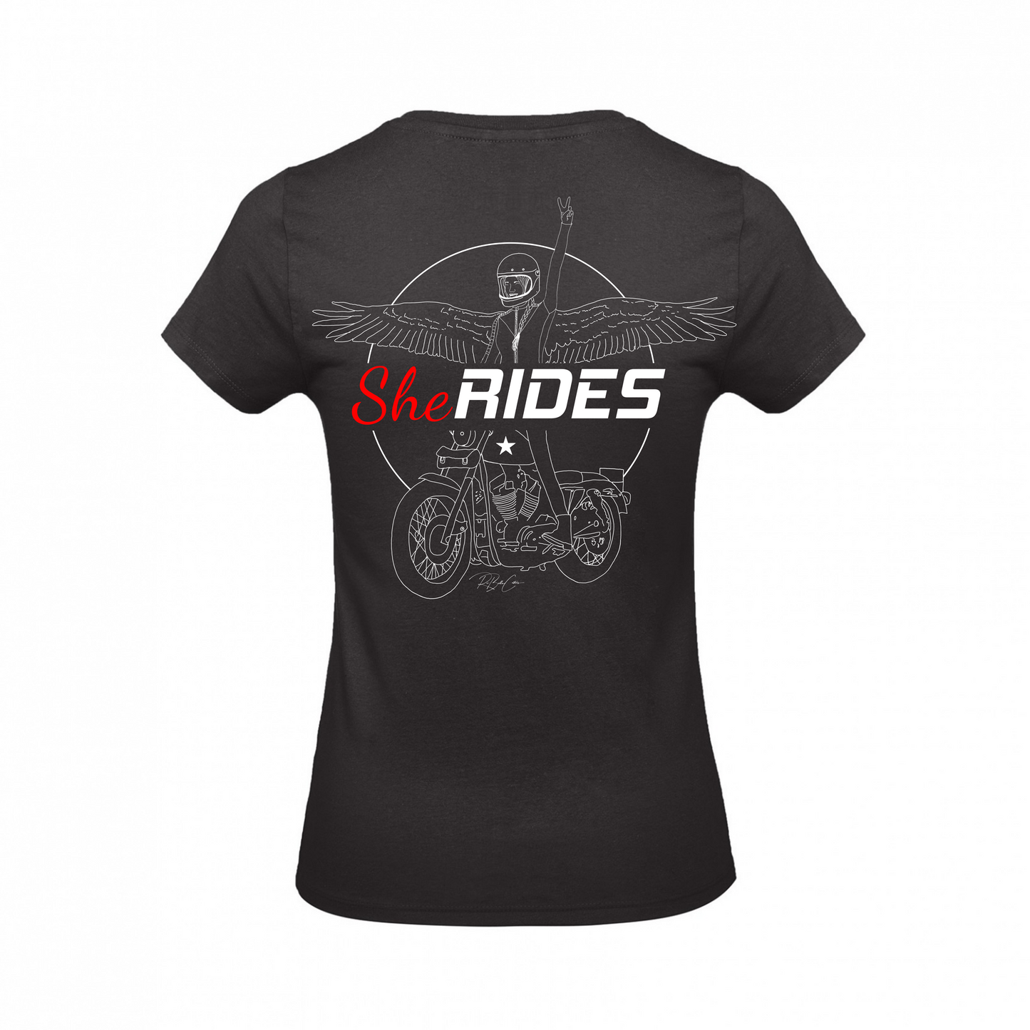 She Rides - Ladies T-Shirt "Wing Woman" - Optional mit Personalisierung