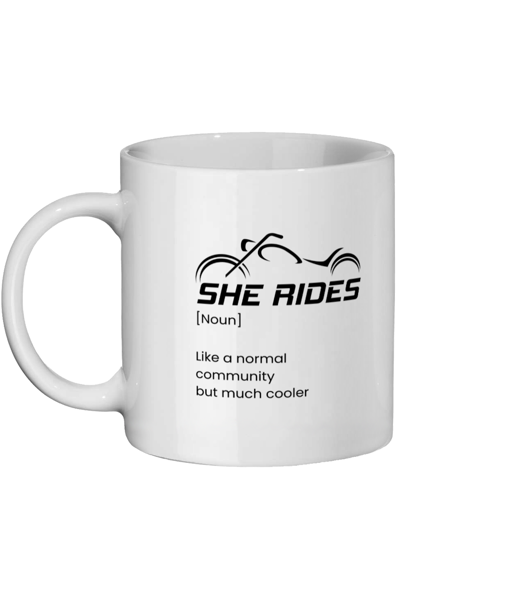 She Rides - Keramiktasse - "Cool Community"-Design