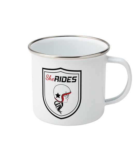 She Rides - Emaille-Tasse
