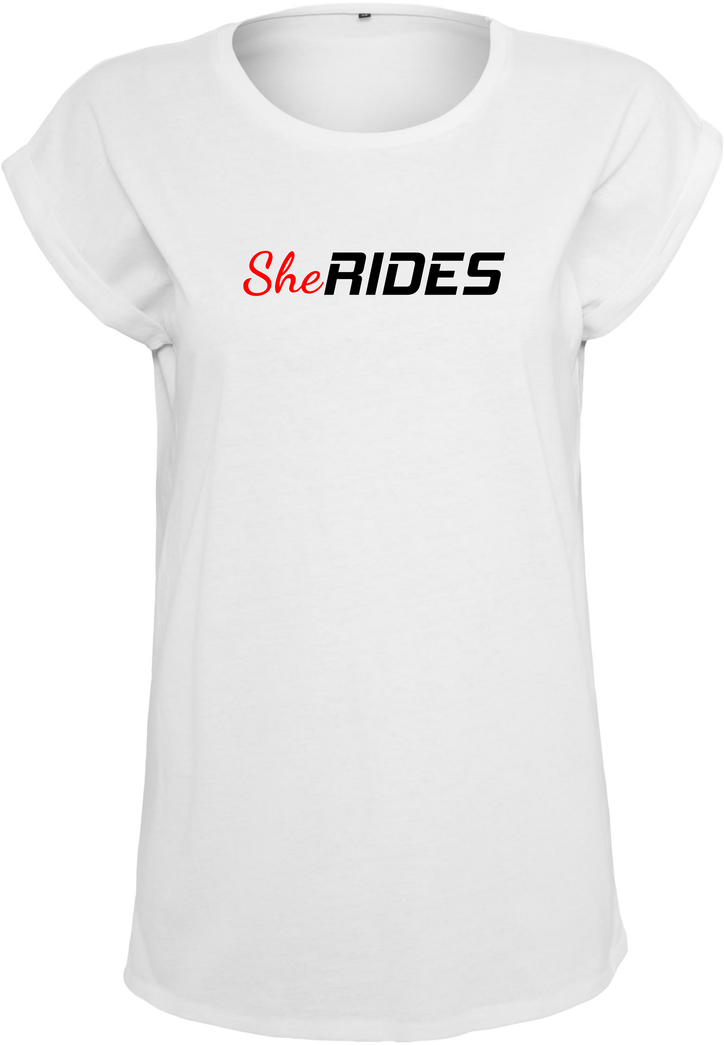 She Rides - Extended Shoulder T-Shirt "Schriftzug"