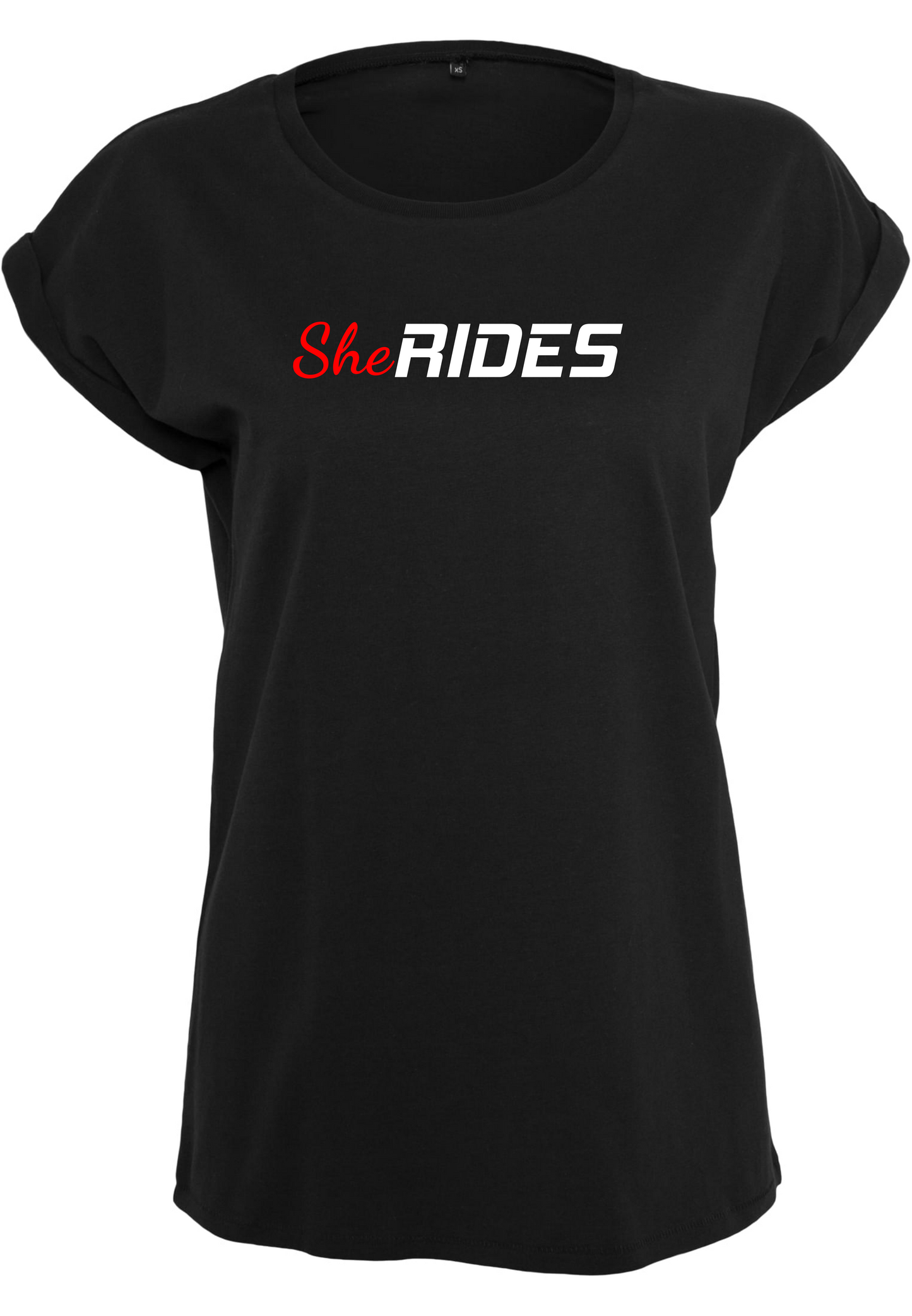 She Rides - Extended Shoulder T-Shirt "Schriftzug"