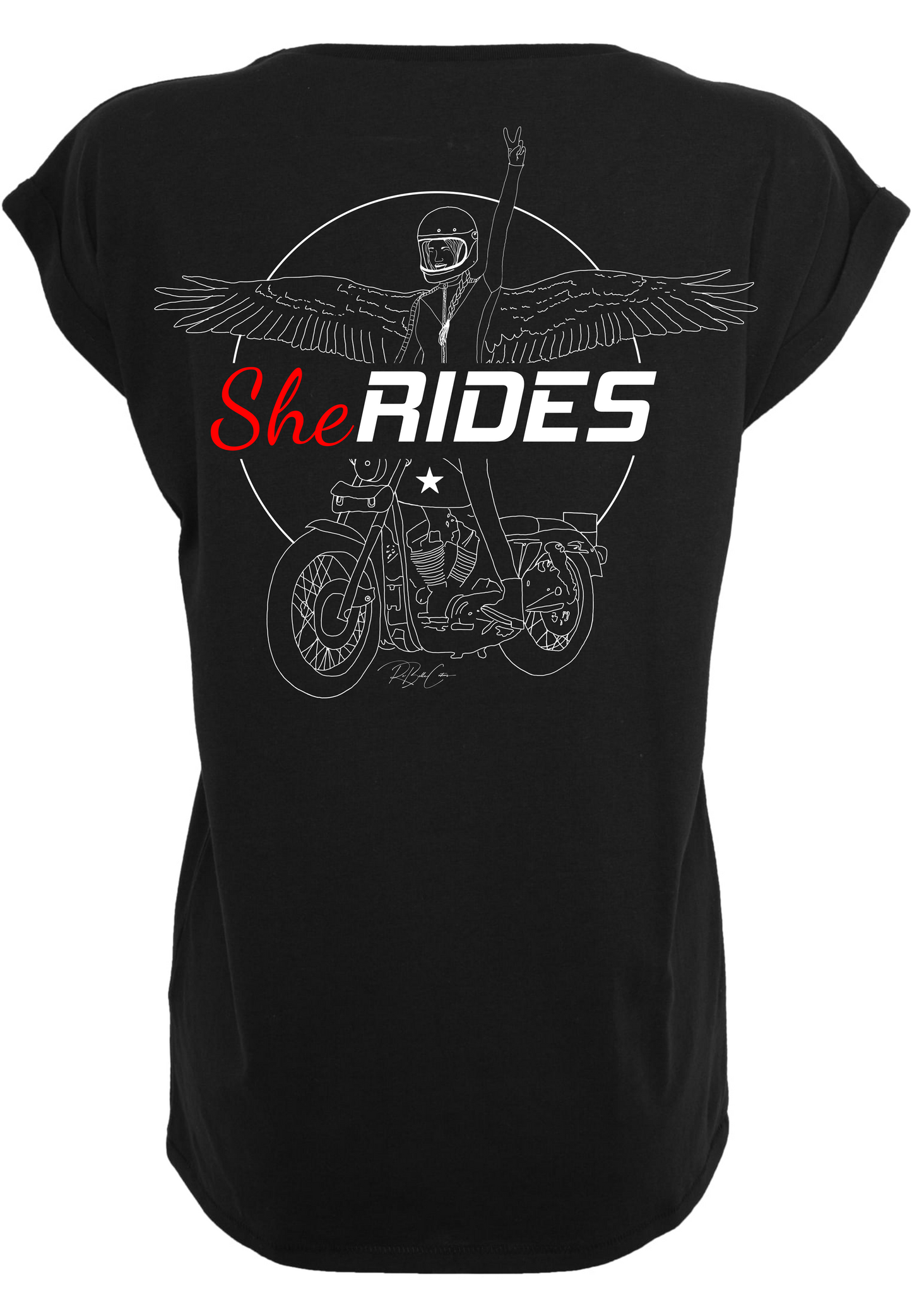 She Rides - Extended Shoulder T-Shirt "Wing Woman" - Optional mit Personalisierung