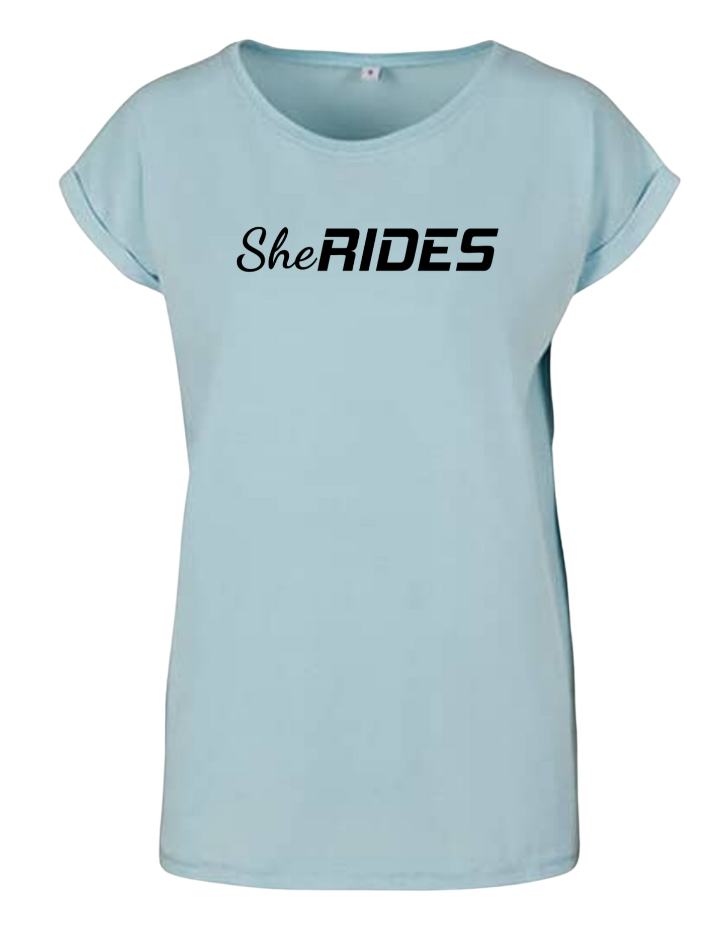 She Rides - Extended Shoulder T-Shirt "Schriftzug schwarz"