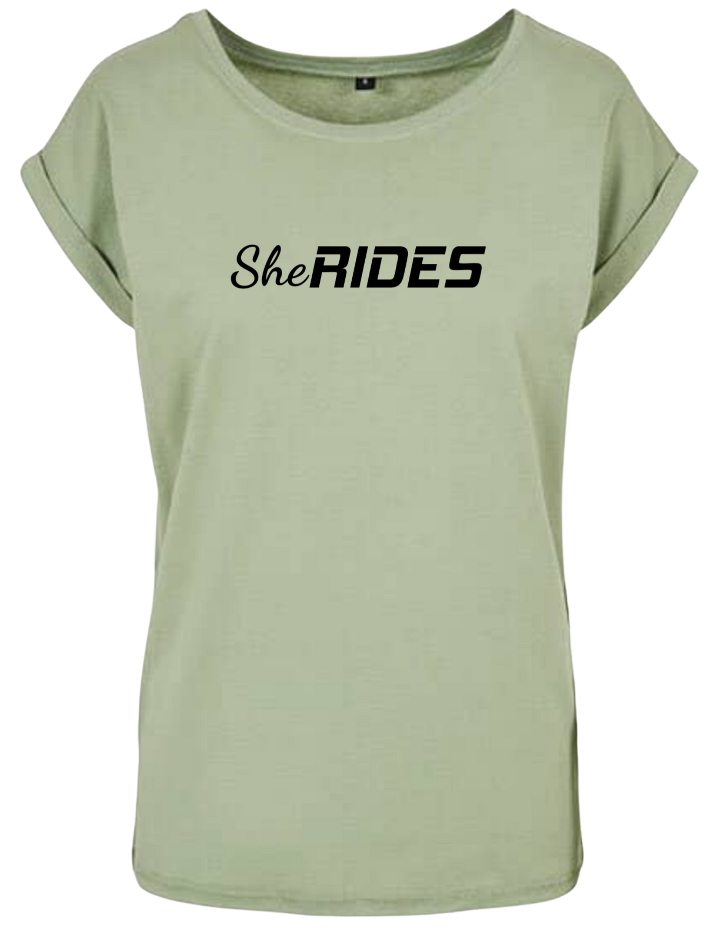 She Rides - Extended Shoulder T-Shirt "Schriftzug schwarz"
