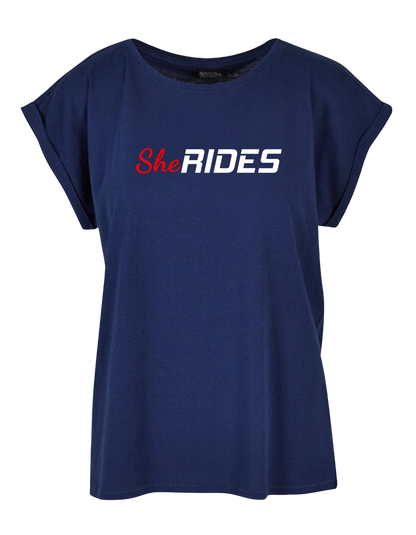 She Rides - Extended Shoulder T-Shirt "Schriftzug"
