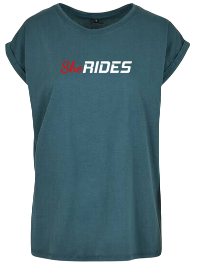 She Rides - Extended Shoulder T-Shirt "Schriftzug"