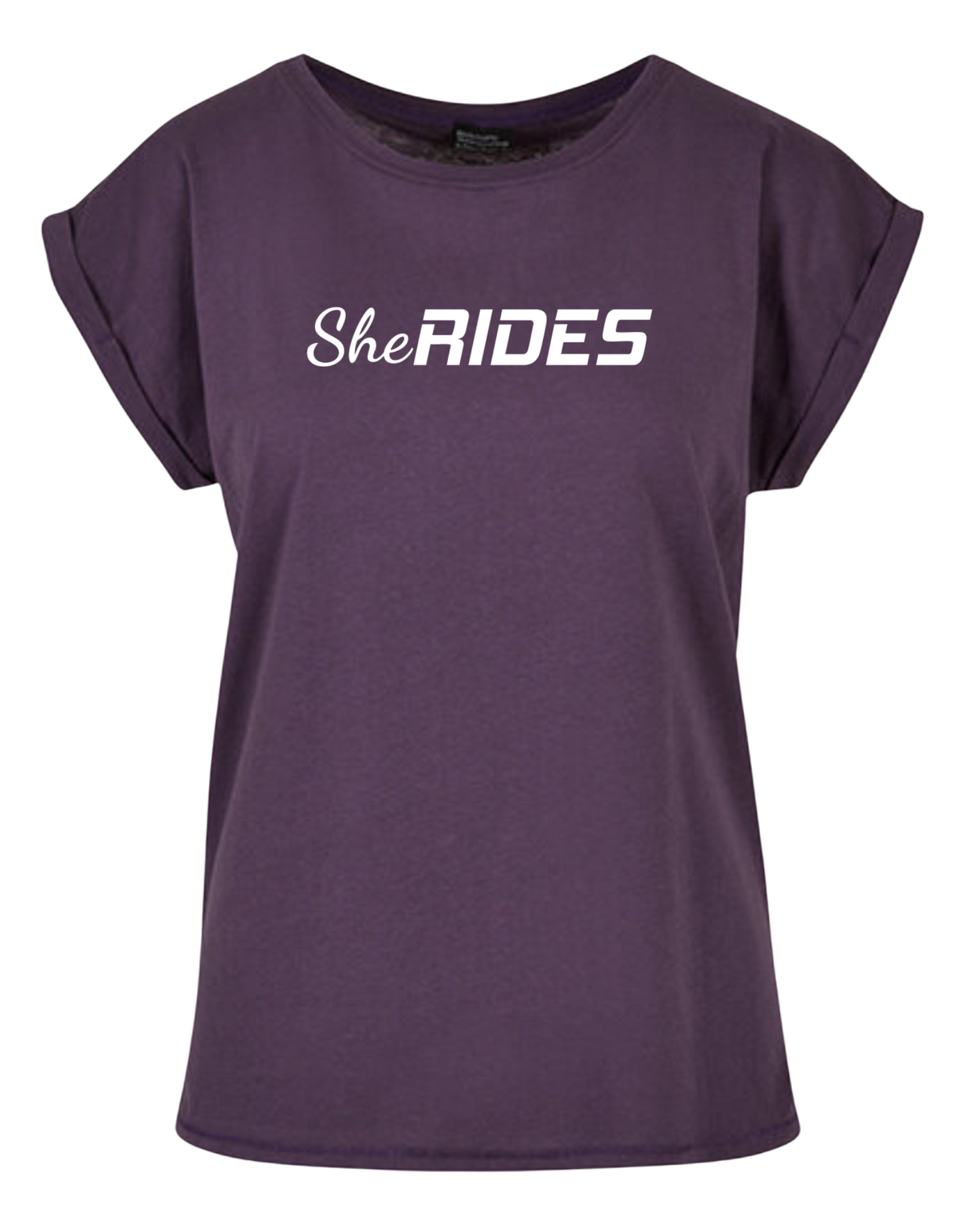 She Rides - Extended Shoulder T-Shirt "Schriftzug weiß"