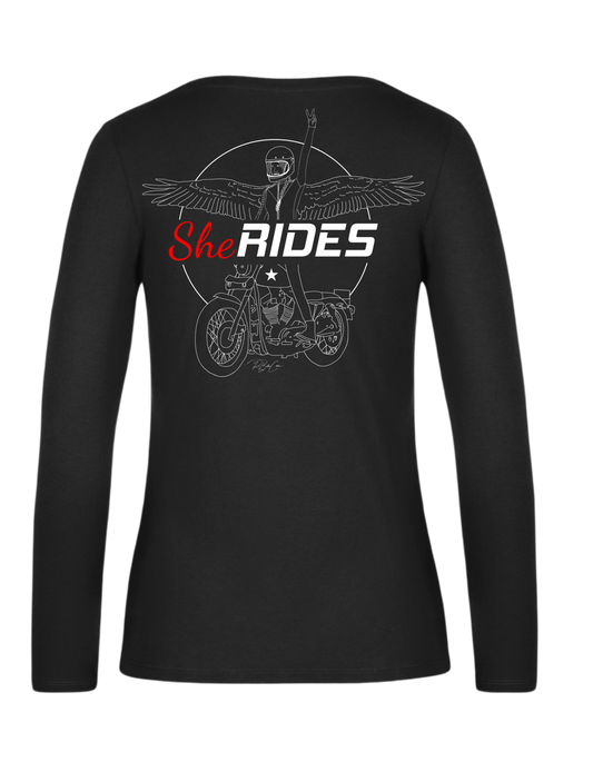 She Rides - Ladies Longsleeve "Wing Woman" - Optional mit Personalisierung