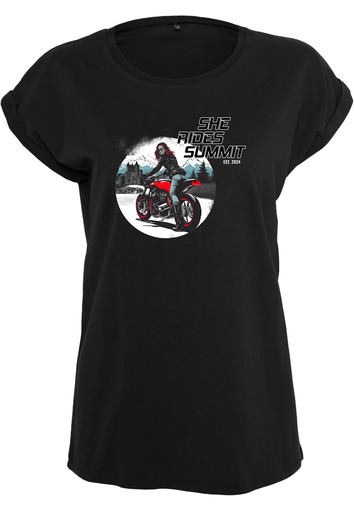 She Rides - Extended Shoulder T-Shirt "Summit 2024"