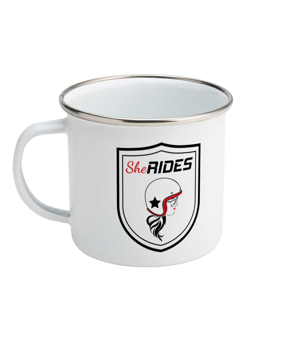 She Rides - Emaille-Tasse