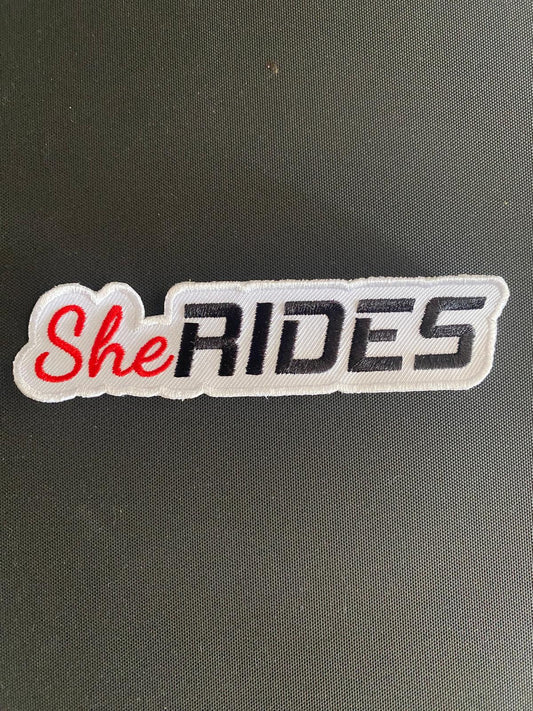 She Rides - Schriftzug-Patch klein