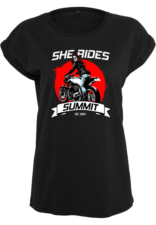 She Rides - Extended Shoulder T-Shirt "Summit"